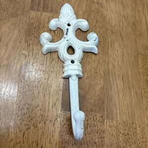 Off White Cast Iron Towel Holder Wall Hook Coat Hanger Country Shabby Chic